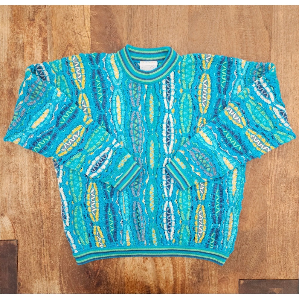 Vtg Coogi Sweater Unisex Small Multicolor Bold 3D Textured Australia 100% Cotton